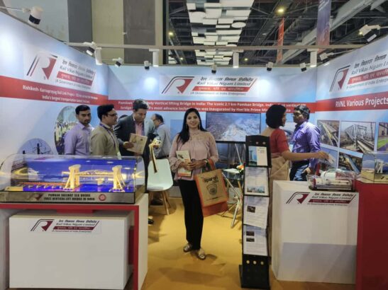 RVNL displaying various areas of their work along with a working model of Pamban Bridge