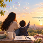 Bubbles, Checklists and the Life We Keep Waiting For Mother and child watching bubbles at sunset, reflecting on life and its milestones